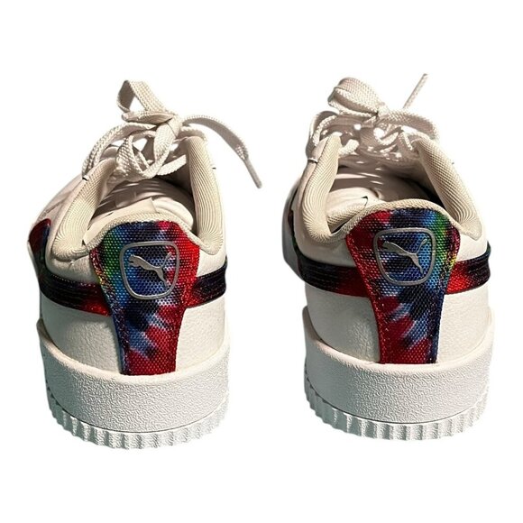 Puma Carina Tie Dye Women's Athletic Shoe White Rainbow Size 7.5 Tennis Sneakers - Picture 2 of 13